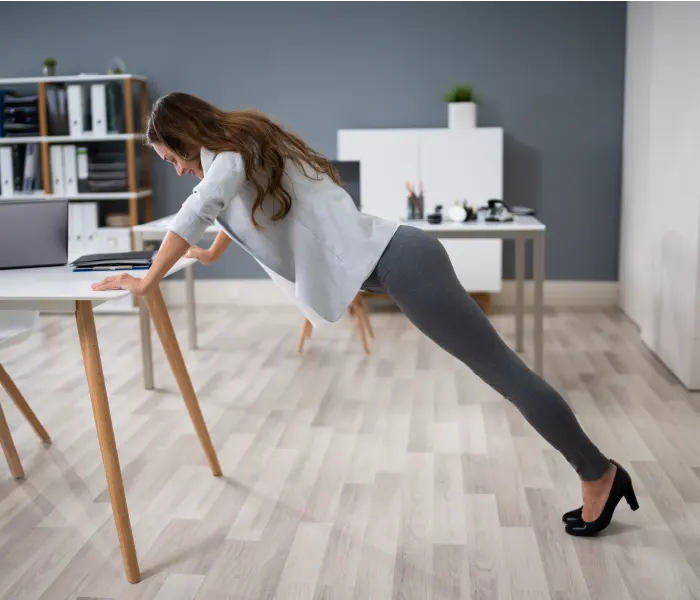 Woman stretching on chair